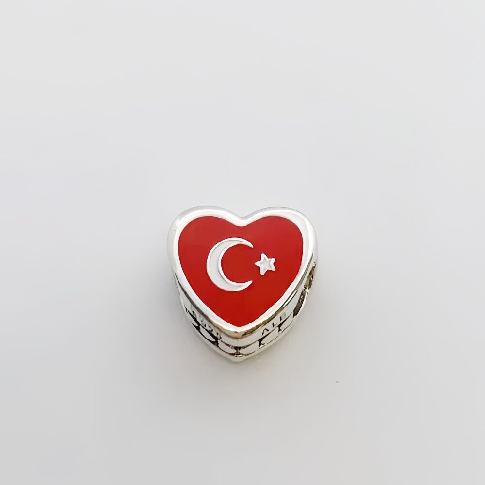 Pandora Trkye Flag Heart Charm
